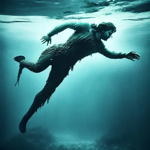 Prompt: man sinking under water fantasy vintage cold reaching out