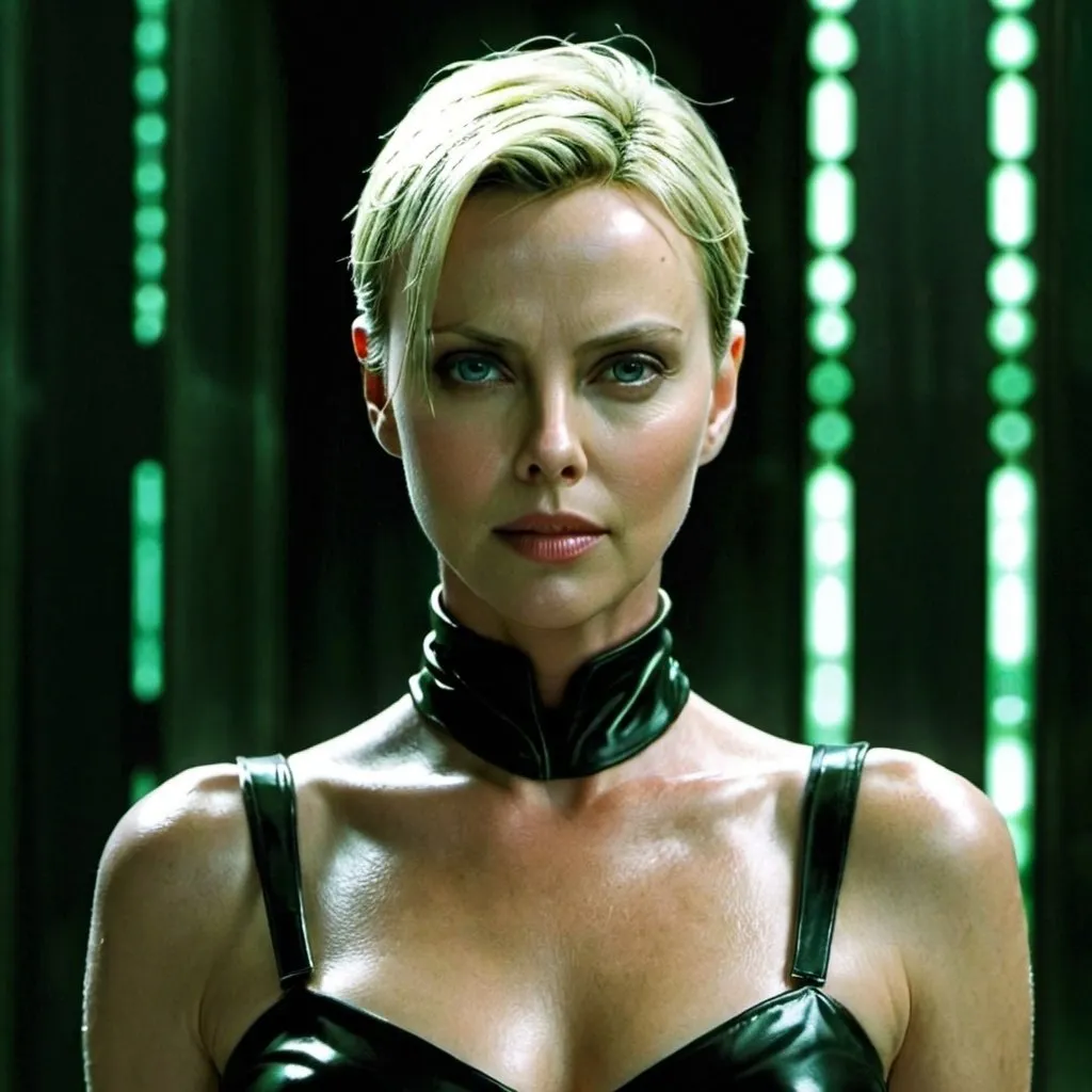 Prompt: Charlize Theron as Trinity from the Matrix