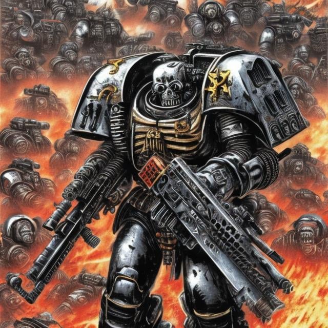 Prompt: A Warhammer 40k Terminator in Junji Itos 
art style