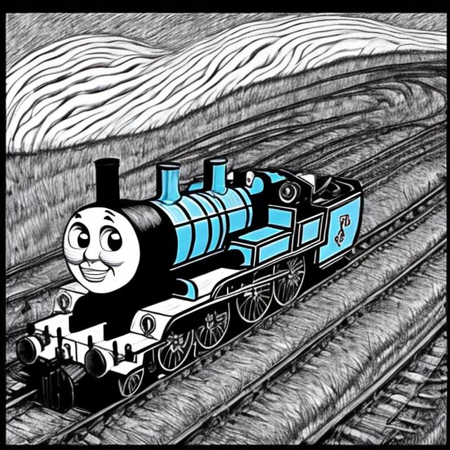 Prompt: Thomas the Tank Engine Drawn in Junji Ito's art style
 