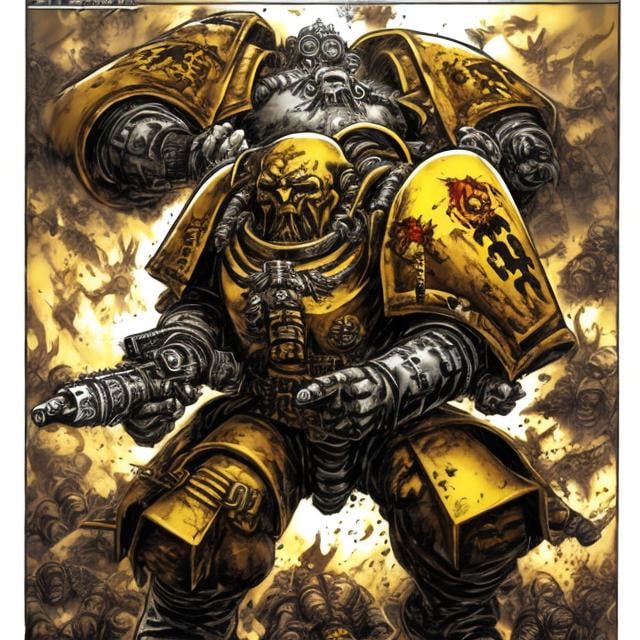 Prompt: Rogal Dorn From Warhammer 40k in Junji Itos  art style