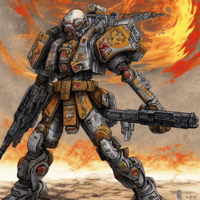 Prompt: A Tau Fire Warrior in junji itos art style