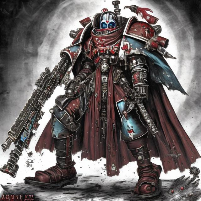 Prompt: A Skitarii From Warhammer 40k in Junji Itos  art style