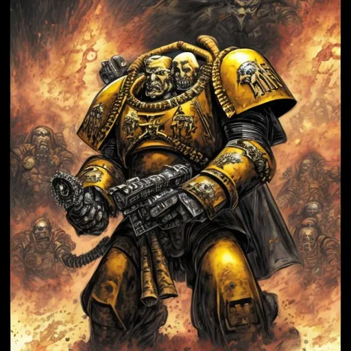 Prompt: Rogal Dorn From Warhammer 40k in Junji Itos  art style