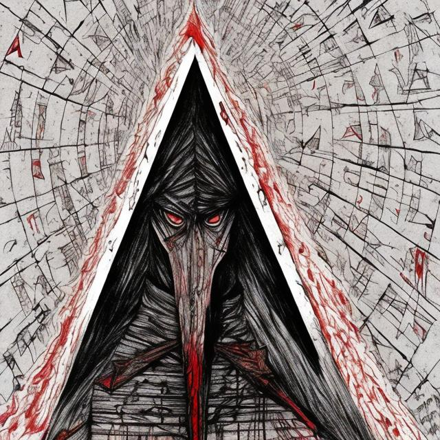 Prompt: PyramidHead from silent hill, Drawn in Junji Ito's Art style, colored