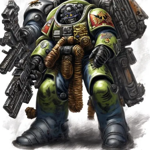 Prompt: A Warhammer 40k space marine scout in Junji Itos  art style