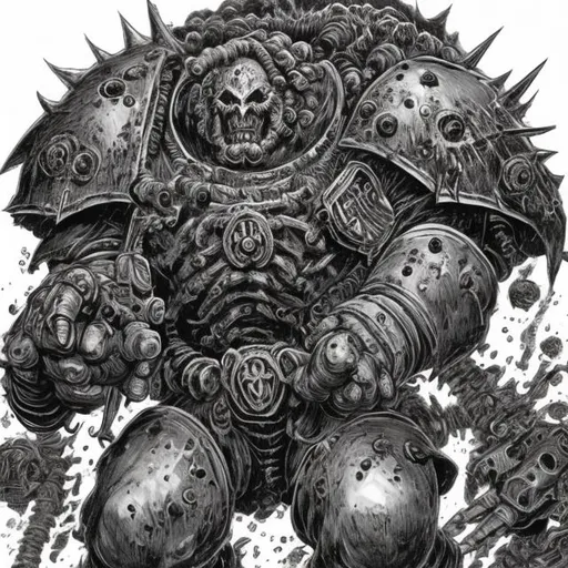 Prompt: Chaos Space Marine Drawn in Junji Itos Art Style
