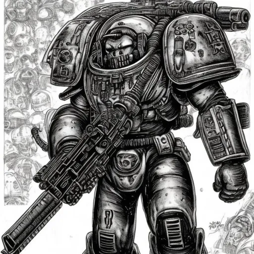 Prompt: A space marine in junji itos art style