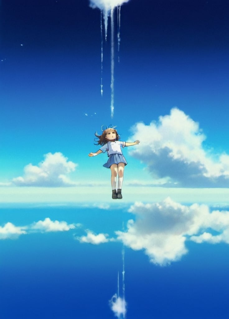 Prompt: a girl falling down from the sky 