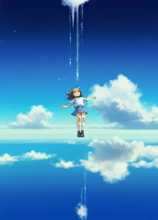 Prompt: a girl falling down from the sky 