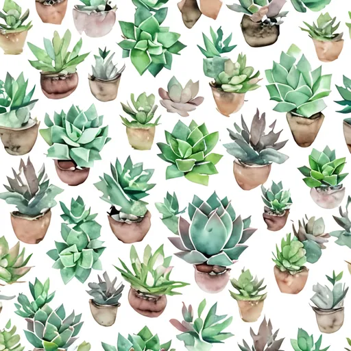 Prompt: watercolour cute succulents pattern
