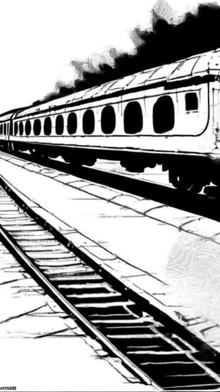 Prompt: Indian local Train sketch made by college student black and white


