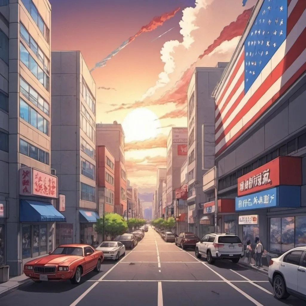 Prompt: anime style america view