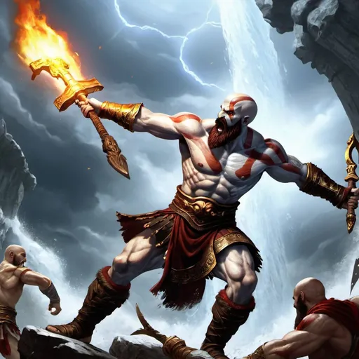 Prompt: Kratos fighting the Gods of Olympus