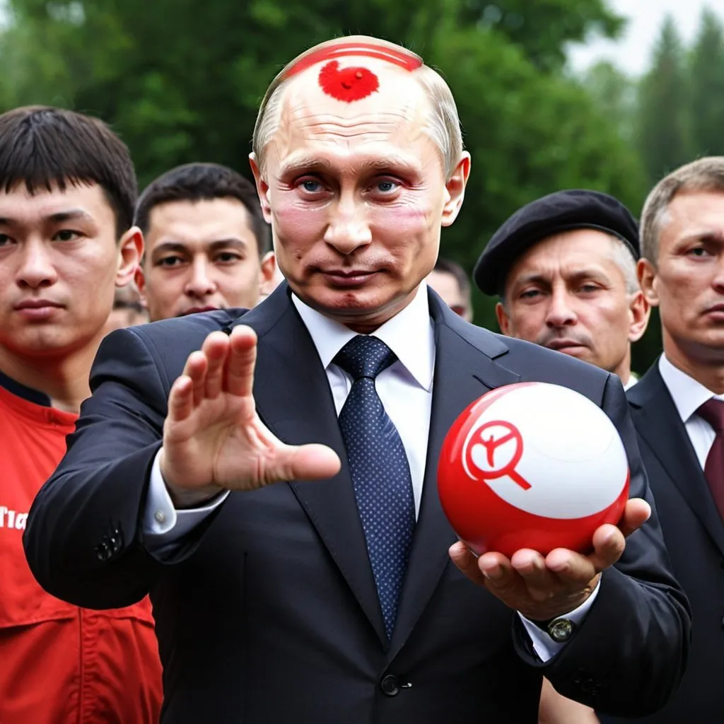 Prompt: Vladimir Putin catching people with masterball