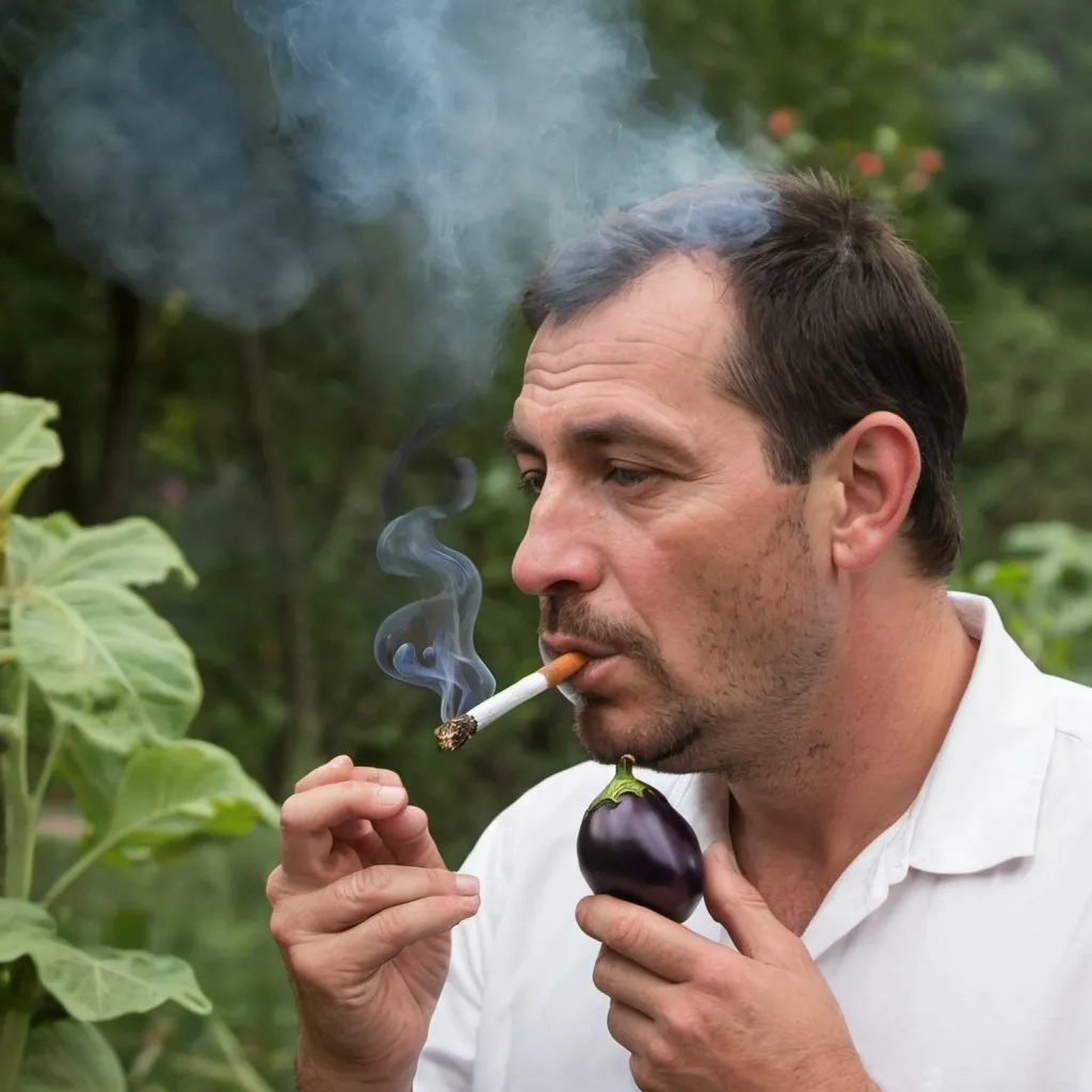 Prompt: man smoking eggplant