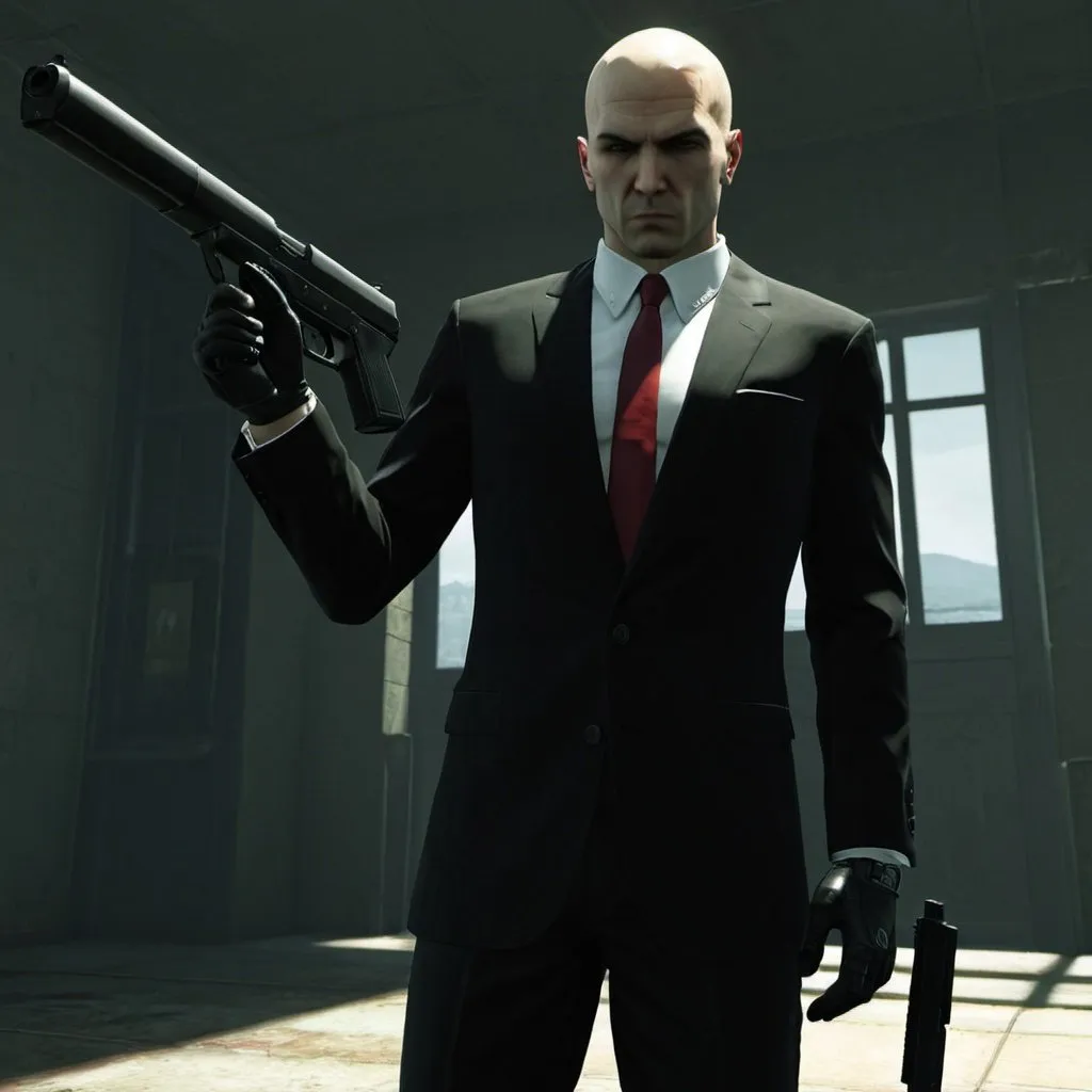 Prompt: Hitman,two suppressed guns