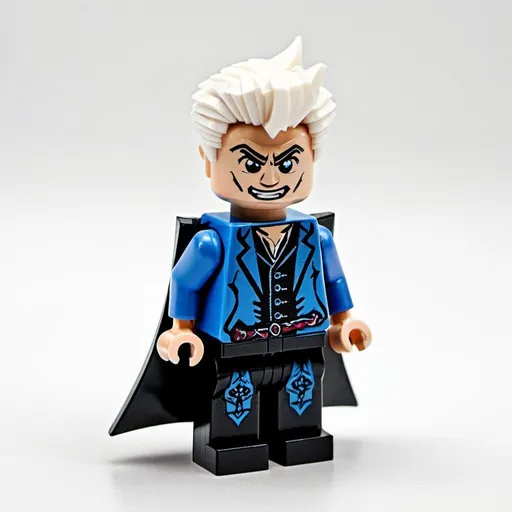 Prompt: vergil from devil may cry as a lego mini figure,white background