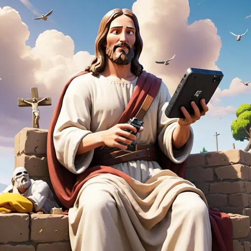 Prompt: jesus playing fortnite 
