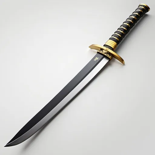 Prompt: ultra realistic,katana,gold handle,dark blade with yellow stripes,,white background