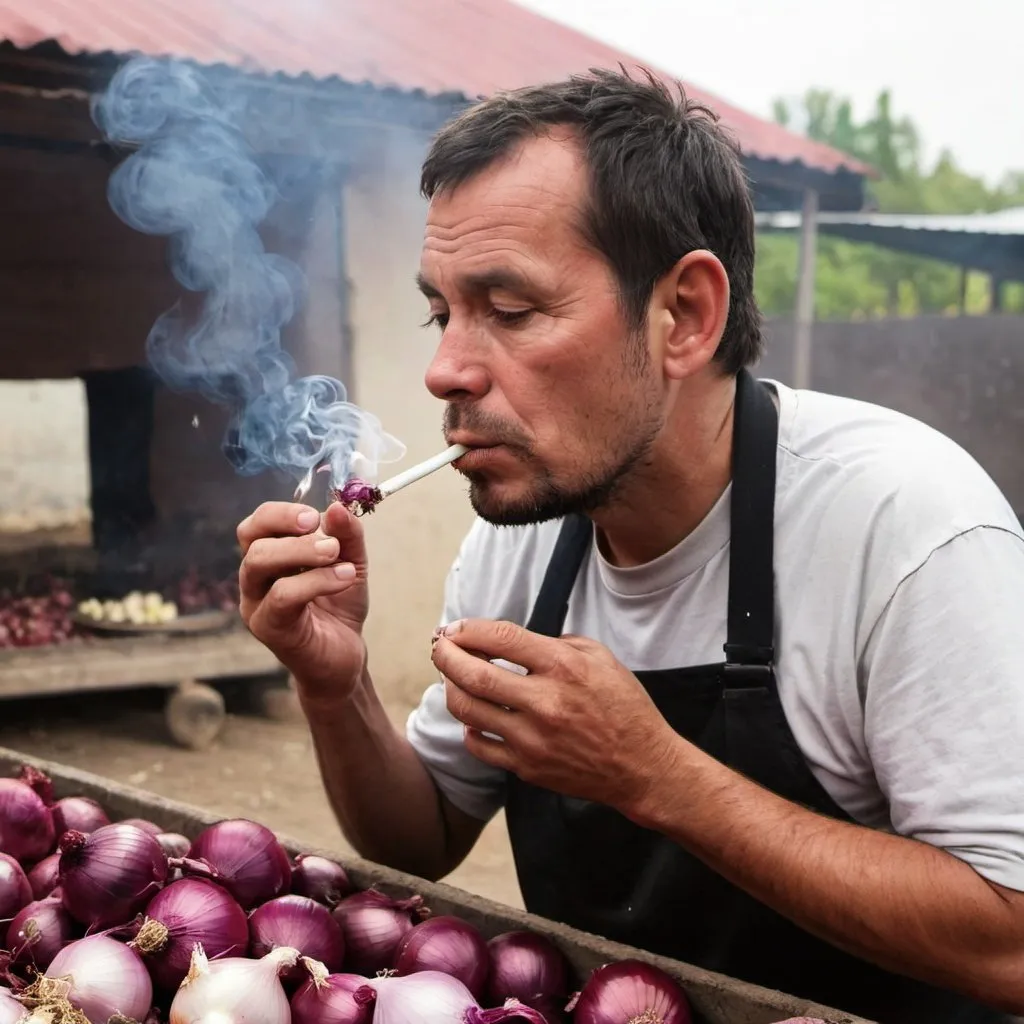 Prompt: man smoking onions