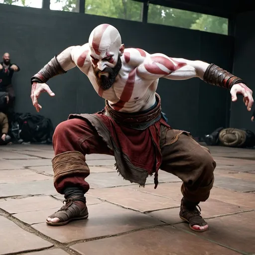 Prompt: Kratos breakdancing