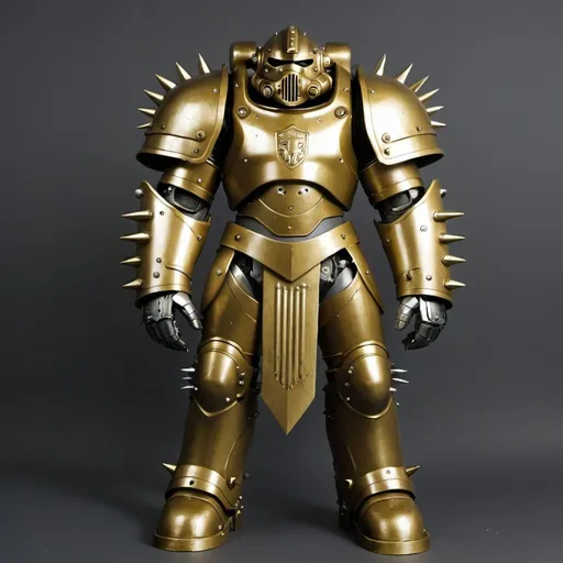 Prompt: power armour,hammer,shield,gold armour,spikes