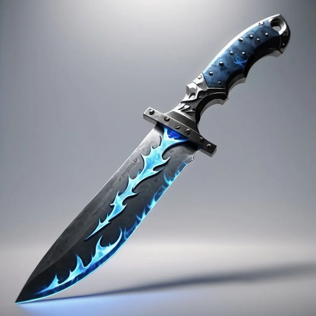 Prompt: blade made out of steel,blue flames on it,8k