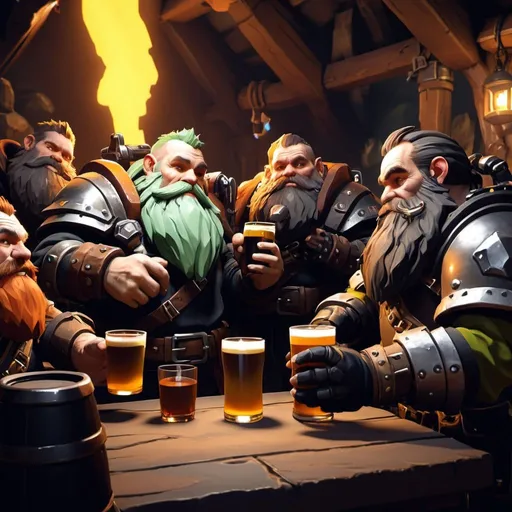 Prompt: Deep Rock Galactic,dwarves drinking Blackstout