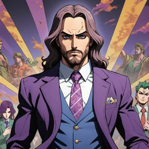 Prompt: jojo's bizzare adventure style,jesus on a business suit