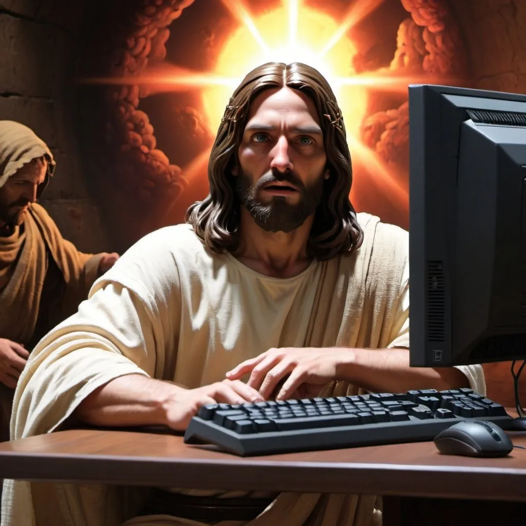 Prompt: jesus playing DOOM on pc 