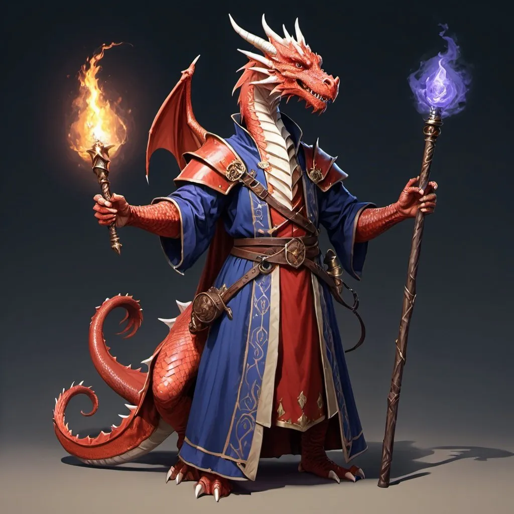 Prompt: A dragon Royal mage with a royal mage's staff DnD style