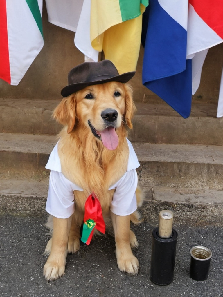 Prompt: cachorro da raça golden retriever vestido de gaucho