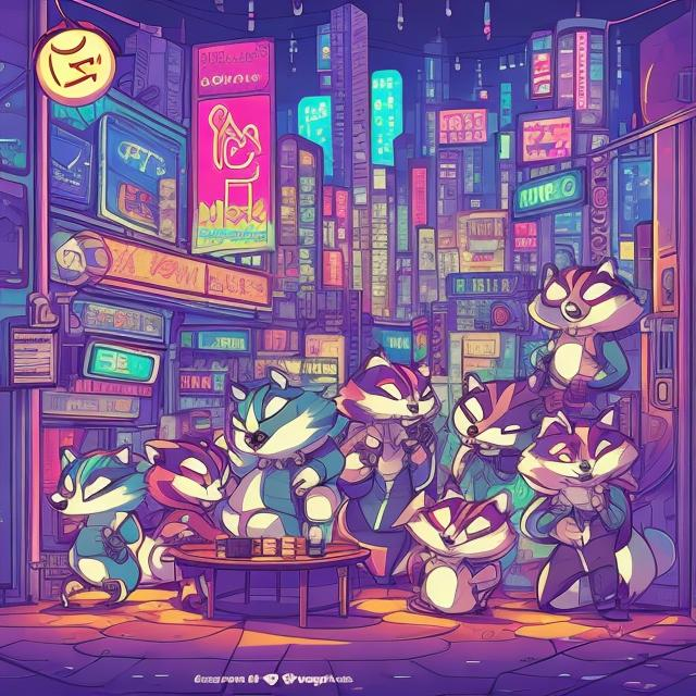 Prompt: Anime illustration of cartoon raccoons, possums, and skunks doing karaoke, realistic living room, burning city, view through windows, detailed fur with natural reflections, energetic atmosphere, highest quality, anime, detailed characters, karaoke singers, dynamic lighting, burning city background, apocalypse karaoke