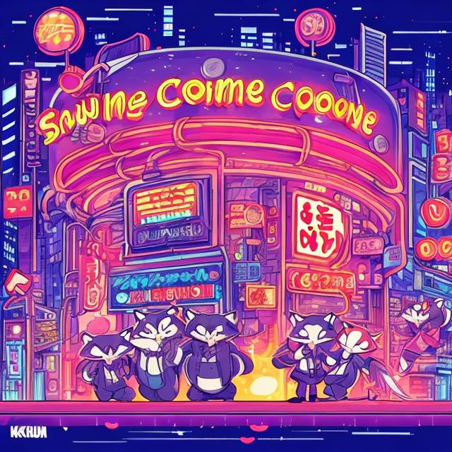 Anime illustration of cartoon raccoons, possums, and...