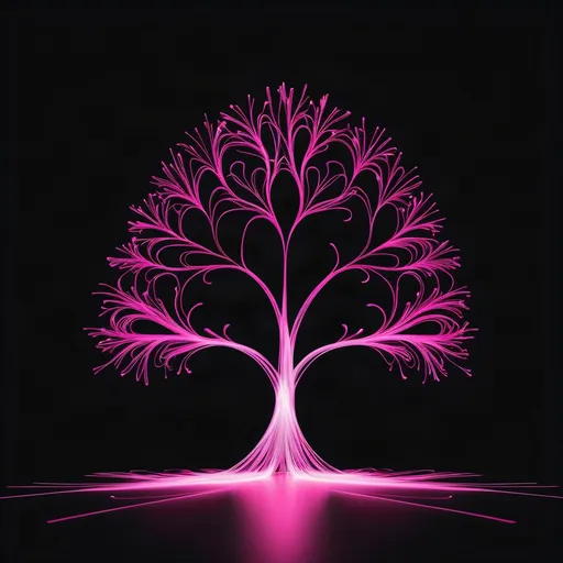 Prompt: pink tree shaped light painting black backdrop, minimalistic, elegant line design