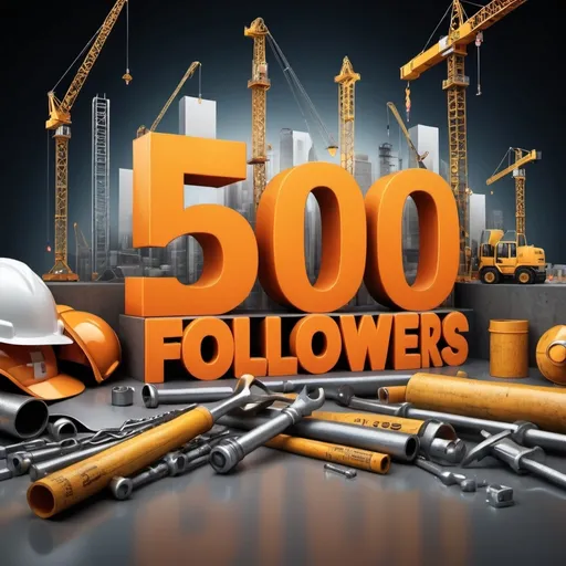 Prompt: (accurately spelled text "500 Followers on LinkedIn"), a vibrant construction theme, celebratory atmosphere, intricate construction tools, and symbols, modern design elements, shining text elements reflecting achievement, dynamic background featuring construction sites, warm colors blending into cool tones, high-quality HD, appealing to construction industry audience, professional and engaging feel.