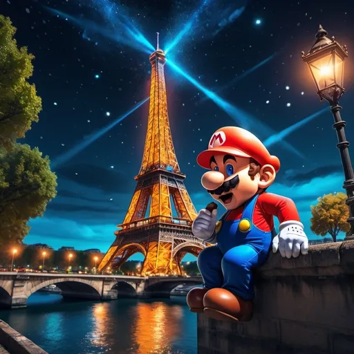 Prompt: Mario eating eiffel tower