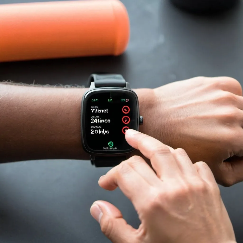 Prompt: Image of a Smartwatch with a fitness app showing on a hand