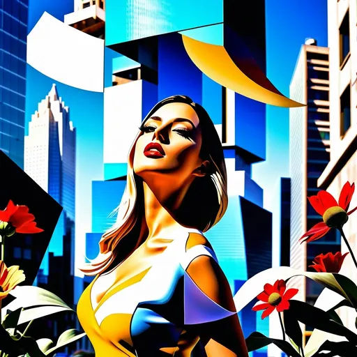 Prompt: Surreal composition where collage meet Fashion and beauty poster art. Random weird subjects, random Dynamic scene, random absurd ambient. Buildings and flowers cut-out, Impress me! unusual Dynamic angle. volumetric light, depth of field, Dynamic focus, extreme high resolution of wrinkles & imperfections of skin & textures, accuracy Deep and relief High quality details, Extreme quality, 32K resolution, artstation, ultra dynamic movement scene, by Oscar Varona and Michelle Pessoa, highly detailed, 16k, Ultra HD, hyper realistic