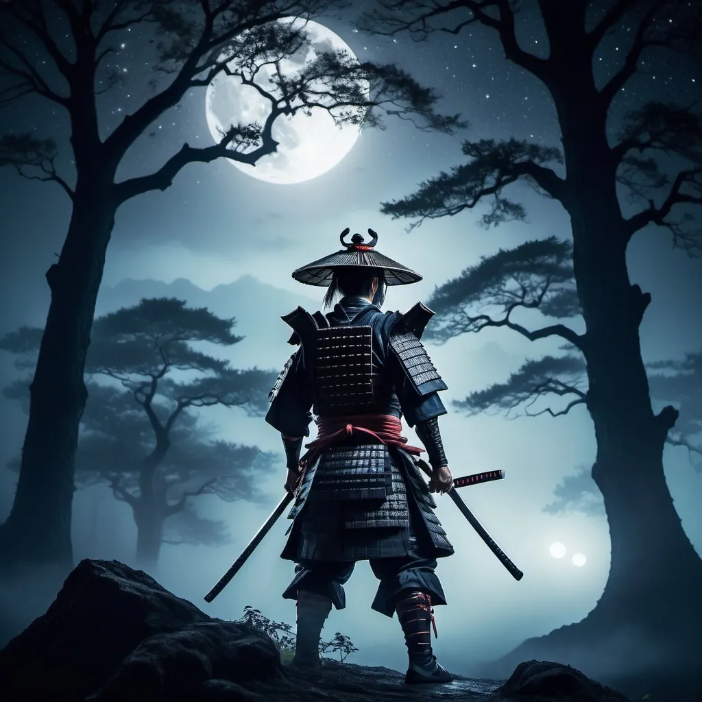 Prompt: samurai at night