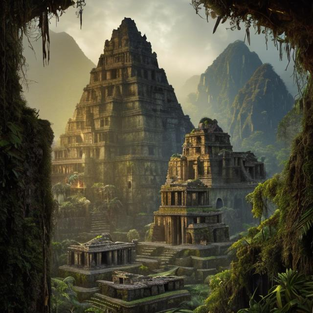 Prompt: lost city in the jungle, Inca temples, dark fantasy, 4k trending on artstation, sharp focus, studio photo, intricate details, highly detailed, by greg rutkowski