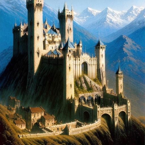 Prompt: gondolin, ultra-detailed, cinematic, artstation, art by John Howe