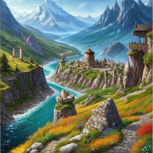 Prompt: highly detailed fantasy world landscape, epic fantasy, D&D