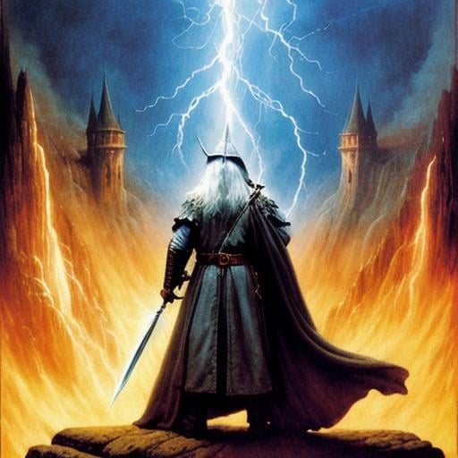 Prompt: gandalf style wizard casting lightning at large red dragon, epic high-fantasy, D&D, lord of the rings, ultra-detailed, digital art, cinematic, artstation, art by Alan Lee and John Howe