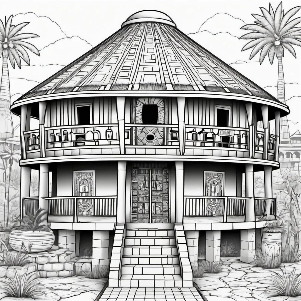 Prompt: african architecture for coloring books
