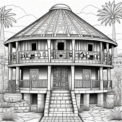 Prompt: african architecture for coloring books
