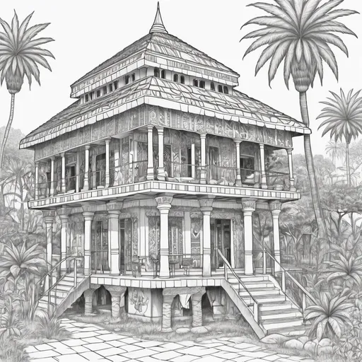 Prompt: 100 pictures ofafrican architecture for coloring books
