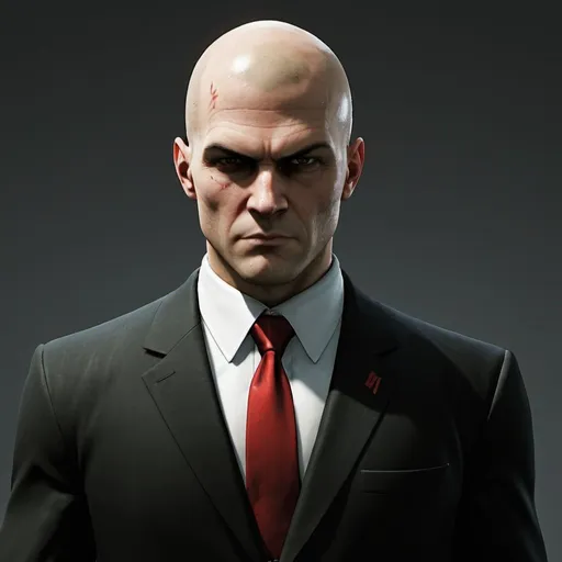 Prompt: 
Agent 47, the protagonist of the Hitman video game series, is a genetically engineered assassin created by the fictional International Contract Agency (ICA). Here's a description of his character:

Appearance: Agent 47 is typically portrayed as a tall, bald man with a barcode tattooed on the back of his head, representing his status as a genetically modified clone. He often wears a sharp black suit, fitting for his role as a professional assassin.
Personality: Agent 47 is known for his stoic demeanor and unflinching professionalism. He is exceptionally skilled in various forms of combat, stealth, and deception. His emotions are often suppressed, allowing him to carry out his missions with cold efficiency. He is highly intelligent, resourceful, and adaptable, making him one of the most lethal assassins in the Hitman universe.
Skills: Agent 47 possesses a wide range of skills that make him a formidable assassin. These include proficiency in firearms, hand-to-hand combat, infiltration, disguise, and strategic planning. He is also known for his ability to blend into his surroundings, often assuming different identities to accomplish his objectives.
Code: Despite being a ruthless killer, Agent 47 operates by a strict code of conduct. He typically avoids collateral damage and prefers to eliminate his targets with precision and discretion. He is not motivated by personal vendettas but rather by his loyalty to the ICA and the fulfillment of his contracts.
Background: Agent 47's backstory is shrouded in mystery. He was created as part of a secret cloning project and trained from a young age to become the ultimate assassin. Throughout the series, players uncover bits and pieces of his past, including his relationship with other characters and the truth behind his creation.
Overall, Agent 47 is a complex and enigmatic character, driven by his duty as an assassin while grappling with questions of identity and morality. His iconic image and deadly efficiency have made him a beloved figure in the world of gaming.