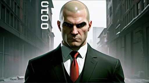 Prompt: Agent 47, the protagonist of the Hitman video game series, is a genetically engineered assassin created by the fictional International Contract Agency (ICA). Here's a description of his character: Appearance: Agent 47 is typically portrayed as a tall, bald man with a barcode tattooed on the back of his head, representing his status as a genetically modified clone. He often wears a sharp black suit, fitting for his role as a professional assassin. Personality: Agent 47 is known for his stoic demeanor and unflinching professionalism. He is exceptionally skilled in various forms of combat, stealth, and deception. His emotions are often suppressed, allowing him to carry out his missions with cold efficiency. He is highly intelligent, resourceful, and adaptable, making him one of the most lethal assassins in the Hitman universe. Skills: Agent 47 possesses a wide range of skills that make him a formidable assassin. These include proficiency in firearms, hand-to-hand combat, infiltration, disguise, and strategic planning. He is also known for his ability to blend into his surroundings, often assuming different identities to accomplish his objectives. Code: Despite being a ruthless killer, Agent 47 operates by a strict code of conduct. He typically avoids collateral damage and prefers to eliminate his targets with precision and discretion. He is not motivated by personal vendettas but rather by his loyalty to the ICA and the fulfillment of his contracts. Background: Agent 47's backstory is shrouded in mystery. He was created as part of a secret cloning project and trained from a young age to become the ultimate assassin. Throughout the series, players uncover bits and pieces of his past, including his relationship with other characters and the truth behind his creation. Overall, Agent 47 is a complex and enigmatic character, driven by his duty as an assassin while grappling with questions of identity and morality. full body on hill side standing looking away and over the city. 4k